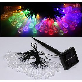   Kültéri napelemes fényfüzér, kerti LED hangulat világítás  NLED30ESZ Színes Esőcsepp