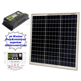   12V 40 Watt napelemes töltő szett töltésvezérlővel Poly Solar MP-40W-30/10A-PWM