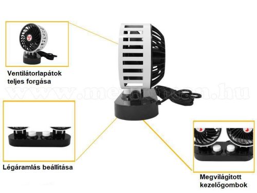 24V szivargyújtós autós ventilátor MWTS5-Dual-24V