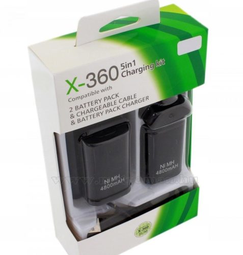 Utángyártott Xbox 360 dokkoló akkumulátortöltő 2 db akkuval és USB töltőkábellel 5 az 1-ben csomag