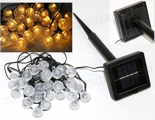 Kültéri napelemes LED fényfüzér, kerti fényfüzér és hangulat világítás NLED30GMF Meleg Fehér Gömb