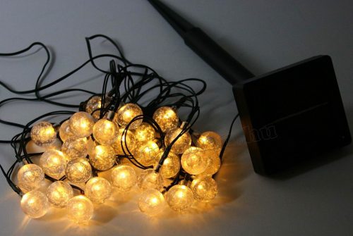 Kültéri napelemes LED fényfüzér, kerti fényfüzér és hangulat világítás NLED30GMF Meleg Fehér Gömb