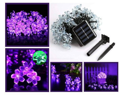 Napelemes kültéri fényfüzér, LED-es kerti fényfüzér és hangulat világítás   NLEDCSL Lila Cseresznyefa Virág