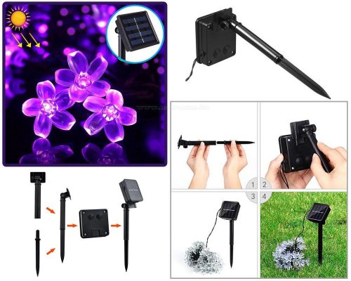 Napelemes kültéri fényfüzér, LED-es kerti fényfüzér és hangulat világítás   NLEDCSL Lila Cseresznyefa Virág