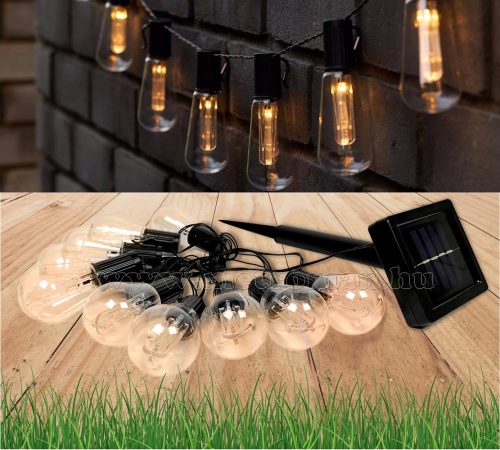 Retró Edison körte izzó formájú napelemes kültéri kerti LED fényfüzér Meleg Fehér