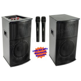   Aktív hangfal karaoke szett, USB/SD MP3 Bluetooth hangszóró vezeték nélküli mikrofonnal PAX25BT SZETT