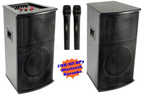 Aktív hangfal karaoke szett, USB/SD MP3 Bluetooth hangszóró vezeték nélküli mikrofonnal PAX25BT SZETT