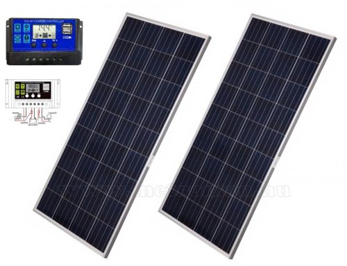 12V 2X180 Watt napelemes töltő szett töltésvezérlővel Poly Solar MPV-POLY-360W-PWM