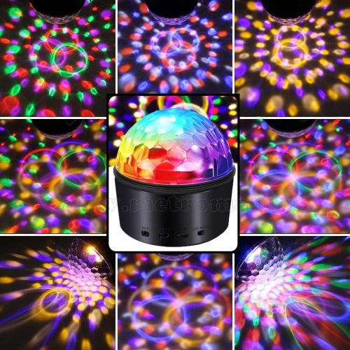 RGB LED Magic diszkó gömb fényeffekt Bluetooth zene lejátszó MQ201RGB-BT