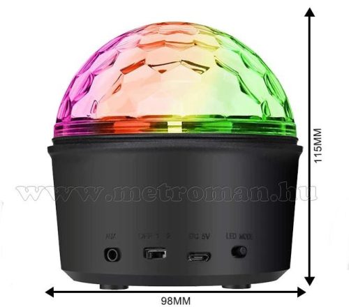 RGB LED Magic diszkó gömb fényeffekt Bluetooth zene lejátszó MQ201RGB-BT