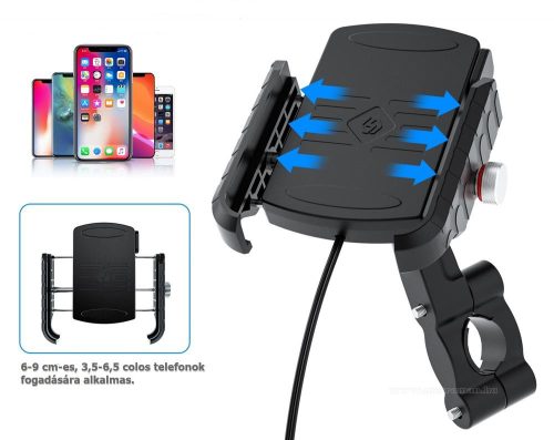 Kormányra szerelhető motoros telefontartó és vezeték nélküli telefon töltő MRP5914