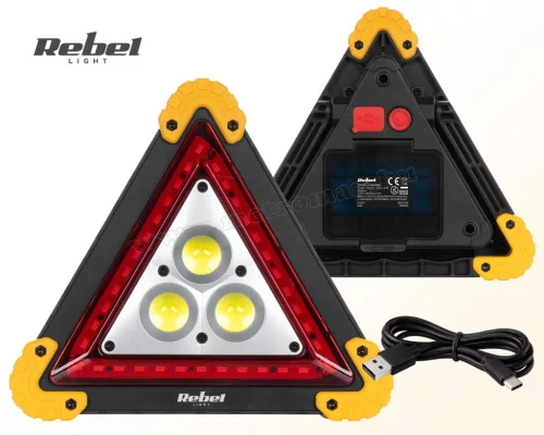 Elakadás jelző háromszög COB LED munkalámpa és PowerBank Rebel MRZ0989