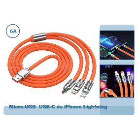   Univerzális Micro-USB  USB-C és iPhone Lightning telefon töltőkábel 3IN1-120W