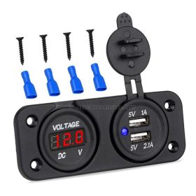   Autós beépíthető vízmentes USB töltő aljzat voltmérővel MS37B-2XUSD