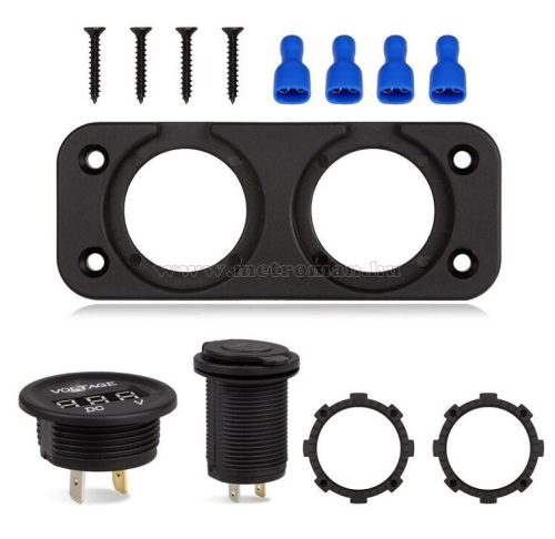 Autós beépíthető vízmentes USB töltő aljzat voltmérővel MS37B-2XUSD