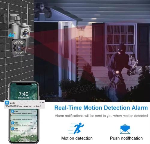 4G IP kamera, mobilnetes SIM kártyás kültéri biztonsági kamera MSC03-4G-EU-PTZ DUAL-CAM V380PRO