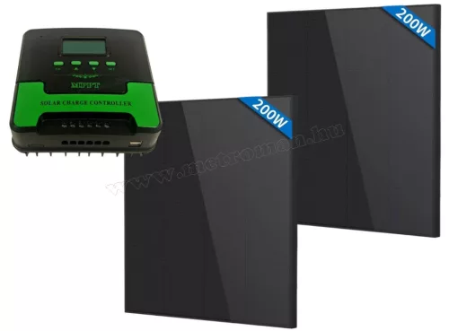 12V 400 Watt napelemes töltő szett töltésvezérlővel Solarfam MSZ-2X200W-S-Black-CM-D40-MPPT MonoSolar