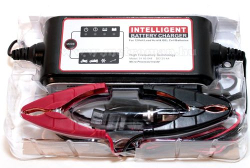 Intelligens automata akkumulátor töltő, csepptöltő, 12 V/4A Carstel 01.80.048