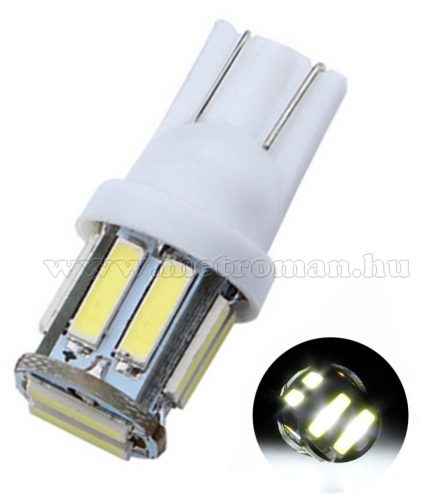 Autós LED izzó 10 db SMD LED-del fehér, T1010SMD7014F