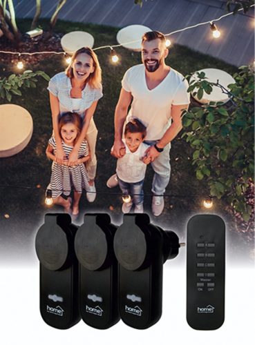 Távirányítós, kültéri hálózati aljzat, konnektor szett, 3 db-os THO113