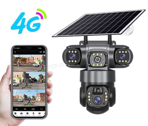Napelemes 4G IP kamera, mobilnetes SIM kártyás kültéri biztonsági kamera MTS28-4G-EU-PTZ-SOLAR TRI-CAM V380PRO