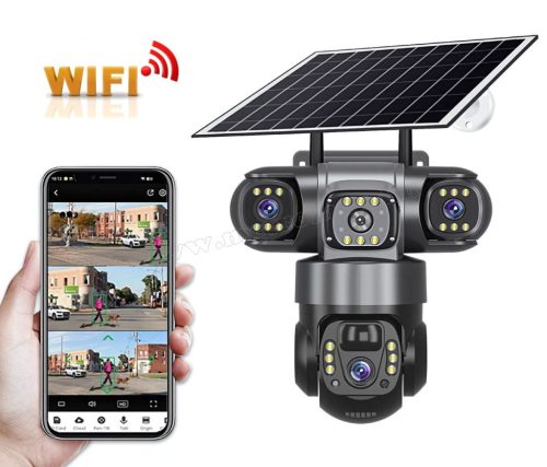 Napelemes Wifi kamera, Vezeték nélküli kültéri megfigyelő kamera MTS28-WIFI-PTZ TRI-CAM V380PRO