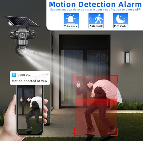 Napelemes Wifi kamera, Vezeték nélküli kültéri megfigyelő kamera MTS28-WIFI-PTZ TRI-CAM V380PRO