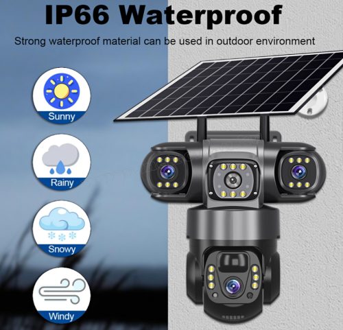 Napelemes Wifi kamera, Vezeték nélküli kültéri megfigyelő kamera MTS28-WIFI-PTZ TRI-CAM V380PRO