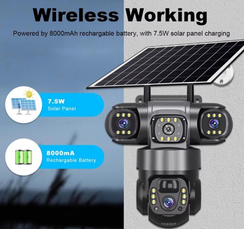 Napelemes Wifi kamera, Vezeték nélküli kültéri megfigyelő kamera MTS28-WIFI-PTZ TRI-CAM V380PRO