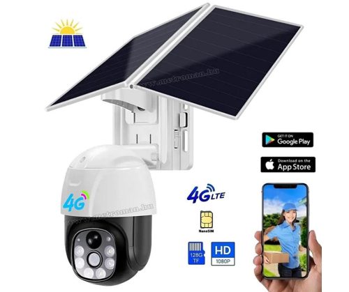 Napelemes 4G IP kamera, mobilnetes SIM kártyás kültéri biztonsági kamera MTVC8-2MP-4G-PTZ-SOLAR V380PRO
