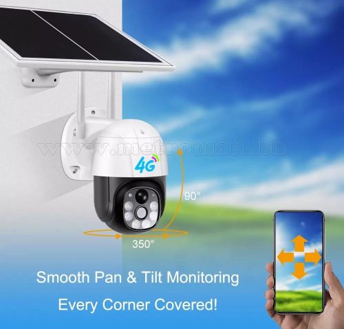 Napelemes 4G IP kamera, mobilnetes SIM kártyás kültéri biztonsági kamera MTVC9-2MP-4G-PTZ-SOLAR V380PRO