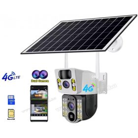   Napelemes 4G IP kamera, mobilnetes SIM kártyás kültéri biztonsági kamera MVCS03-4G-EU-PTZ-SOLAR DUAL-CAM V380PRO
