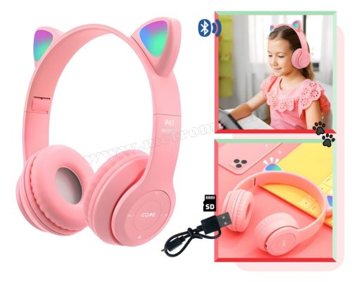 Vezeték nélküli Bluetooth fejhallgató cicafüles rózsaszín MZS7CRGB