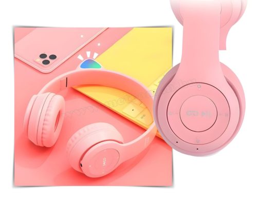 Vezeték nélküli Bluetooth fejhallgató cicafüles rózsaszín MZS7CRGB