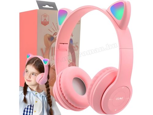 Vezeték nélküli Bluetooth fejhallgató cicafüles rózsaszín MZS7CRGB