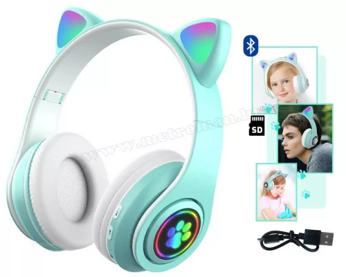 Vezeték nélküli Bluetooth fejhallgató cicafüles kék MZS7DRGB