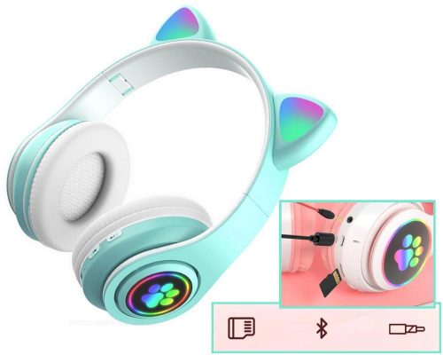 Vezeték nélküli Bluetooth fejhallgató cicafüles kék MZS7DRGB