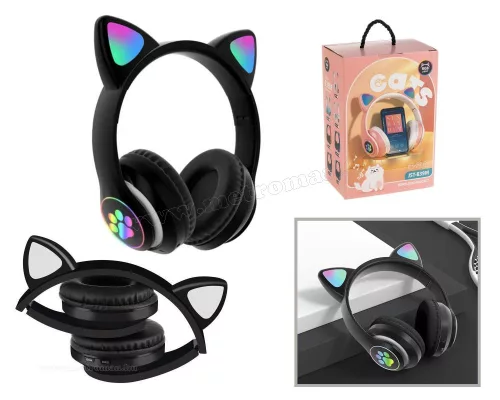 Vezeték nélküli Bluetooth fejhallgató cicafüles fekete MZS7FRGB