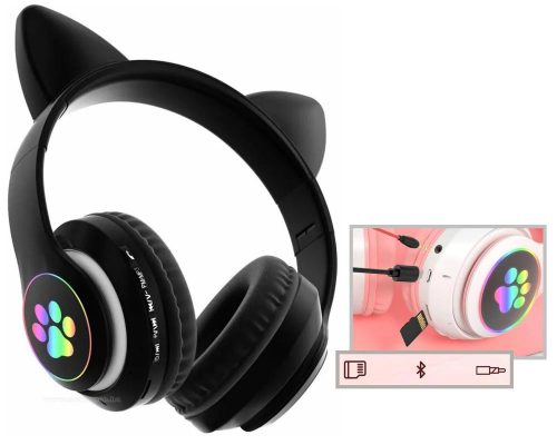 Vezeték nélküli Bluetooth fejhallgató cicafüles fekete MZS7FRGB