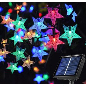   Napelemes Karácsonyi LED égősor, Kerti Fényfüzér, Kültéri, NLED30STAR Színes Csillag