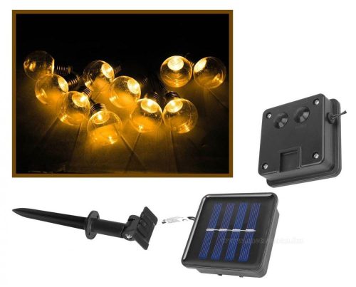 Retró gömb izzó formájú napelemes kültéri fényfüzér, kerti LED fényfüzér OGR04NEW-Solar Meleg Fehér