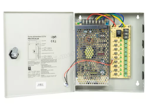 Tápegység kamera rendszerekhez fém dobozban 12V 15A 9 kamerához PNI STC15.2A