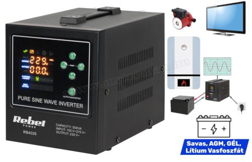 Szinusz inverter és UPS szünetmentes tápegység SINUS POWER-500-LFP4