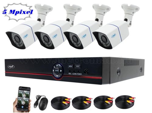Nagy felbontású 4 kamerás AHD biztonsági megfigyelő kamera rendszer PNI-PTZ1500-5MP