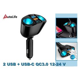   Szivargyújtó elosztó USB gyorstöltő és Voltmérő QC3024