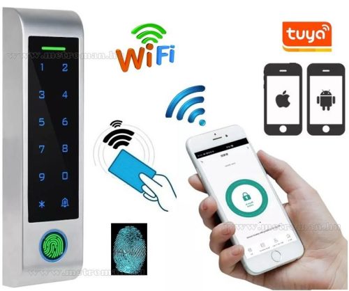 Ujjlenyomat olvasós Kódos Kártyás beléptető TuyaSmart WIFI távirányítással RFID-M4-WIFI-PRO-FP