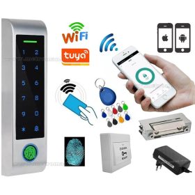   Komplett Ujjlenyomat olvasós Kódos Kártyás beléptető mágneszárral TuyaSmart WIFI távirányítással RFID-M4-WIFI-PRO-FP-EX6