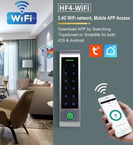 Ujjlenyomat olvasós Kódos Kártyás beléptető TuyaSmart WIFI távirányítással RFID-M4-WIFI-PRO-FP