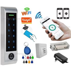   Komplett Kódos Kártyás beléptető mágneszárral TuyaSmart WIFI távirányítással RFID-M4-WIFI-PRO-RING-EX1