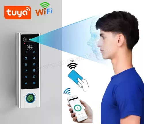 Arcfelismerő ujjlenyomat olvasós kódos kártyás beléptető TuyaSmart WIFI távirányítással RFID-MF3-WIFI-PRO-FPV